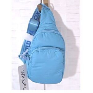NWT WILDFOX Baby Blue Parachute Nylon Sling Backpack Bag w/ Web Crossbody Strap